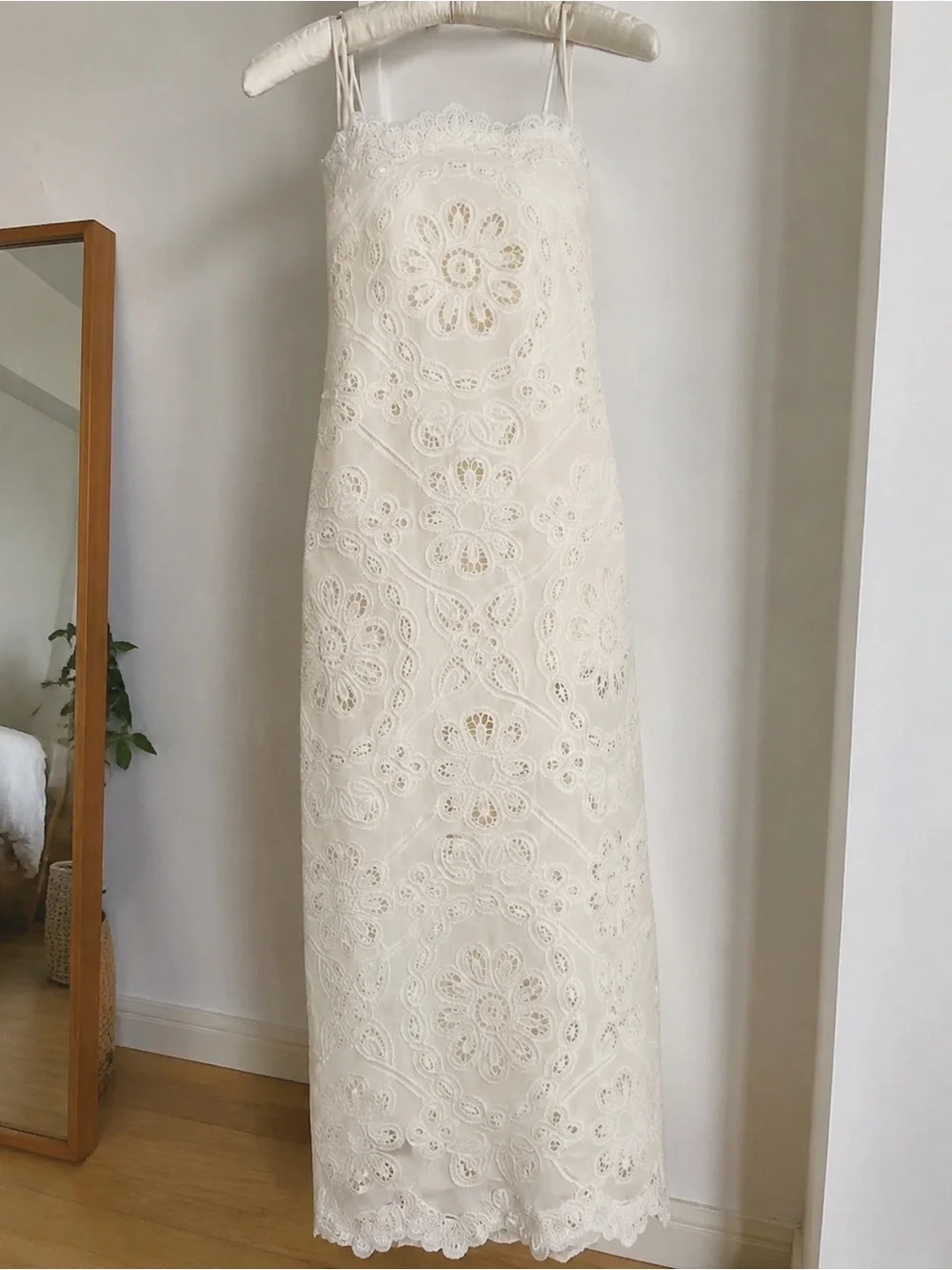 Zimmermann Cream Eyelet Lace Slip Dress with Tie Straps
